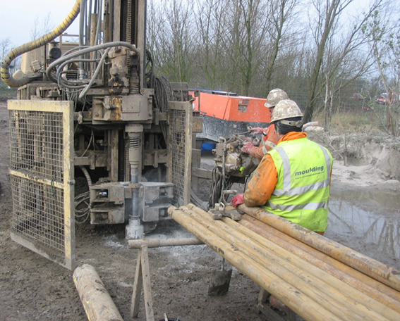 Thermal Conductivity Test borehole being drilled to 98m depth as part of a feasibility study for a 100kW ground source heat pump system for a commercial office development in the Consett area, Durham 